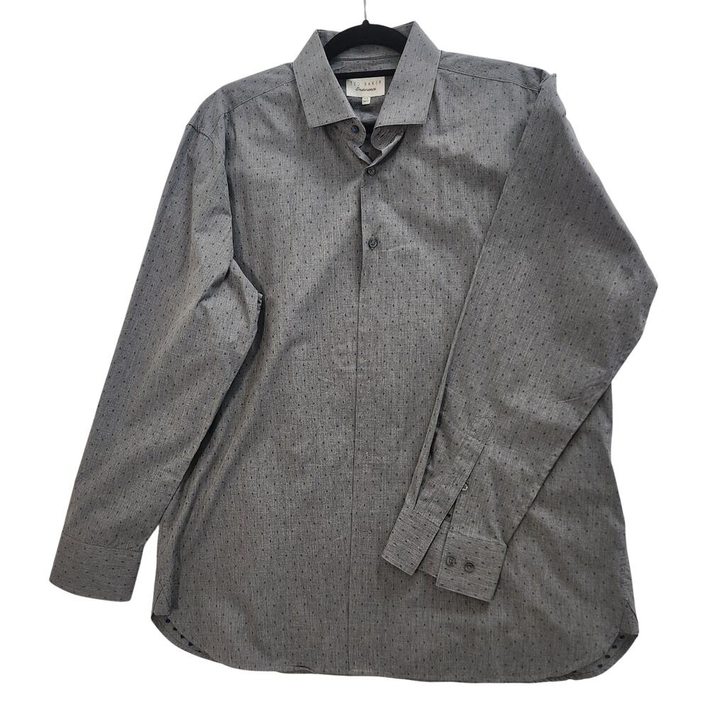 Ted Baker Endurance Dress Shirt 17.5 34/35 Gray Blue Dot Long Sleeve